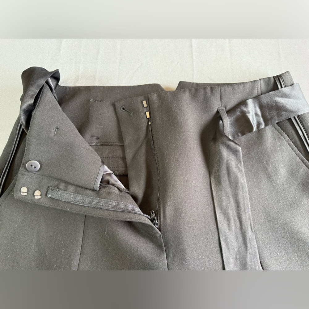 ME+EM Black Tie Waist Cropped Dress Pants Size 12 Satin Stripe Slim Career Chic - Picture 7 of 12